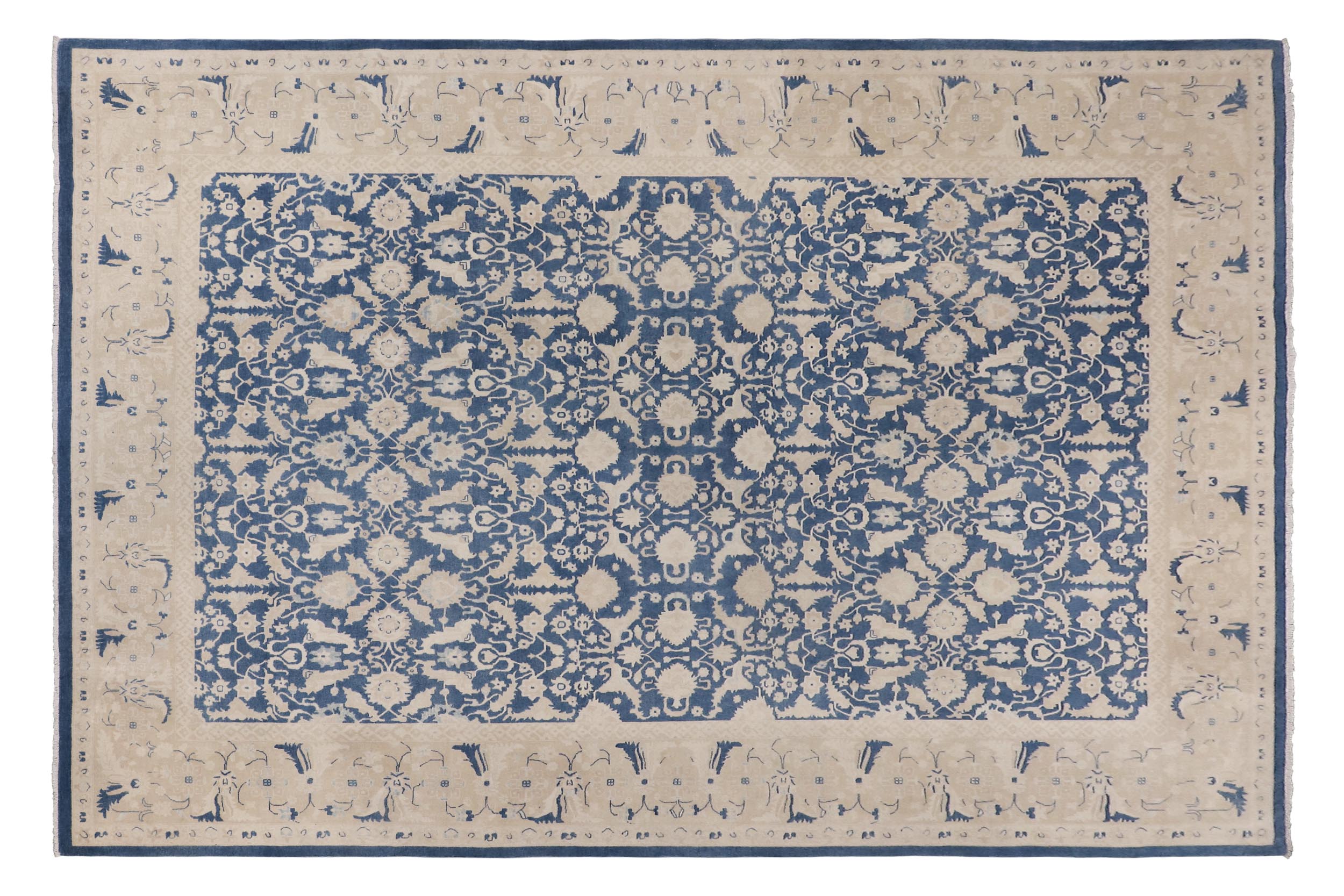 handmade Transitional Lahore Lt. Blue Tan Hand Knotted RECTANGLE 100% WOOL area rug 10' x 14'