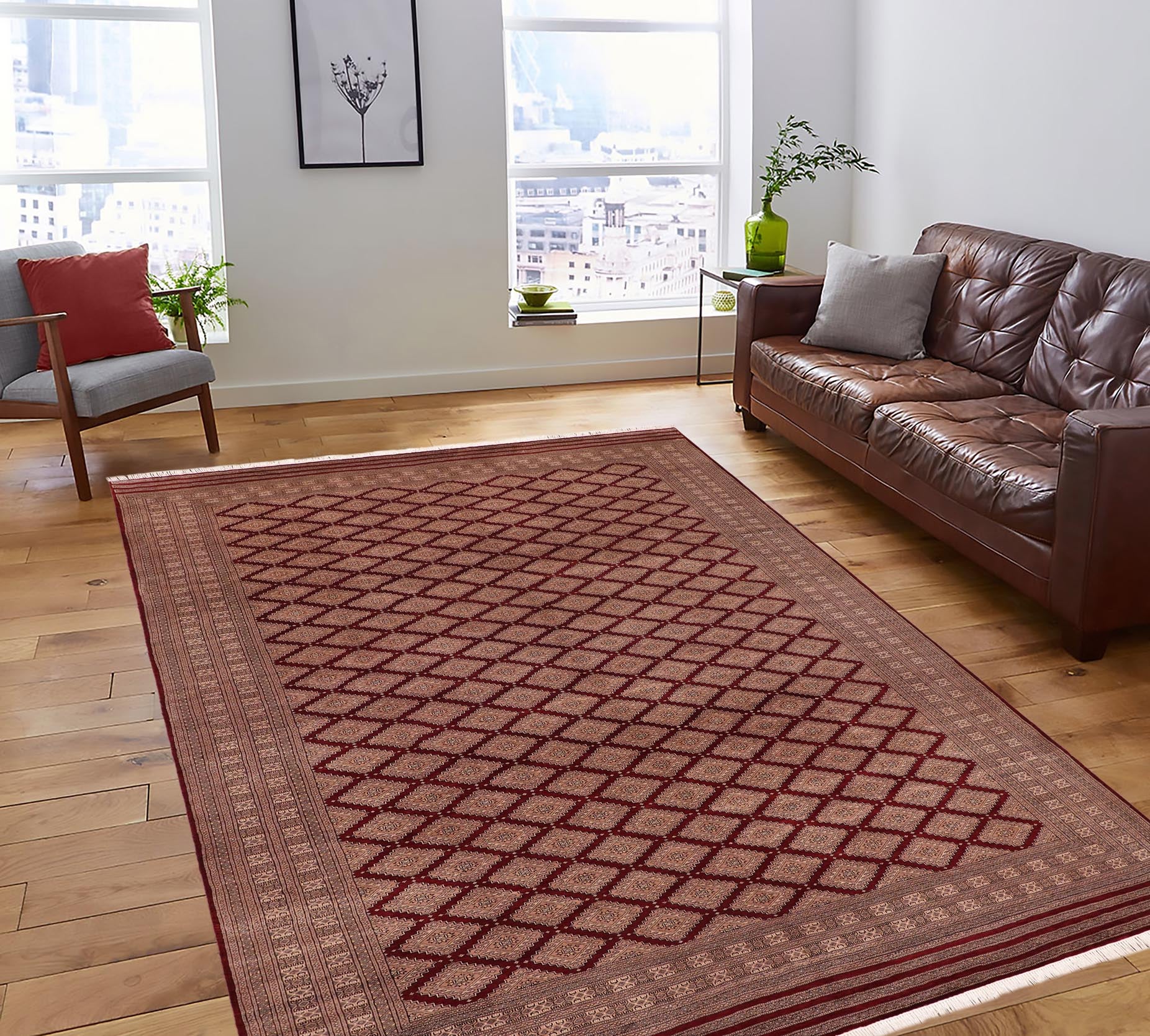 handmade Geometric Bokhara Red Lt. Brown Hand Knotted RECTANGLE 100% WOOL area rug 10X12