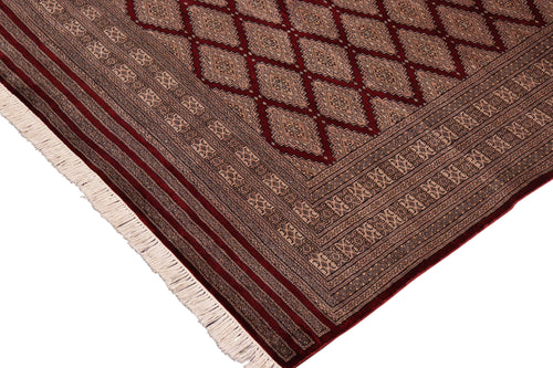 handmade Geometric Bokhara Red Lt. Brown Hand Knotted RECTANGLE 100% WOOL area rug 10X12