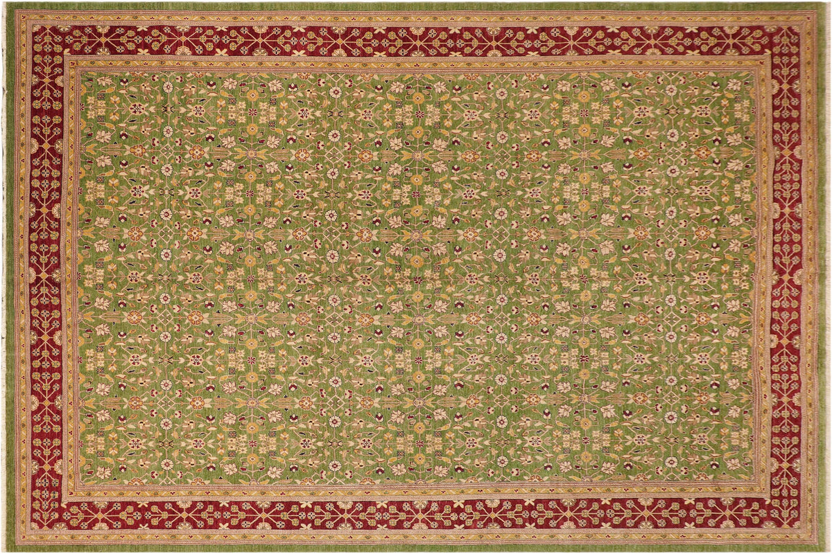 12x18 hand knotted transitional wool rug in green and red - Classic Enedina