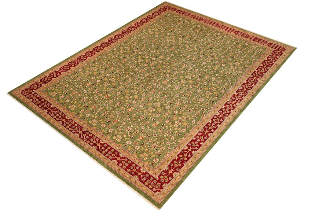 handmade Transitional Kafkaz Green Red Hand Knotted RECTANGLE 100% WOOL area rug 12 x 18