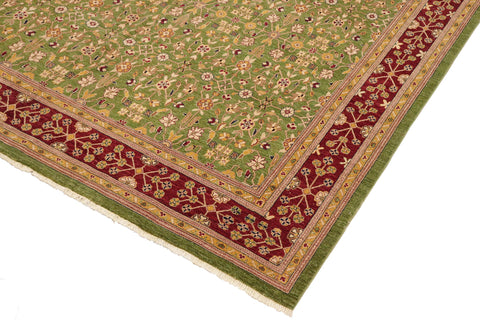 handmade Transitional Kafkaz Green Red Hand Knotted RECTANGLE 100% WOOL area rug 12' x 18'