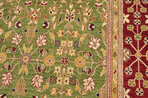 handmade Transitional Kafkaz Green Red Hand Knotted RECTANGLE 100% WOOL area rug 12' x 18'