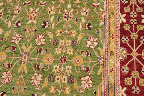 handmade Transitional Kafkaz Green Red Hand Knotted RECTANGLE 100% WOOL area rug 12' x 18'