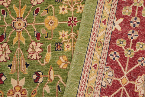 handmade Transitional Kafkaz Green Red Hand Knotted RECTANGLE 100% WOOL area rug 12' x 18'