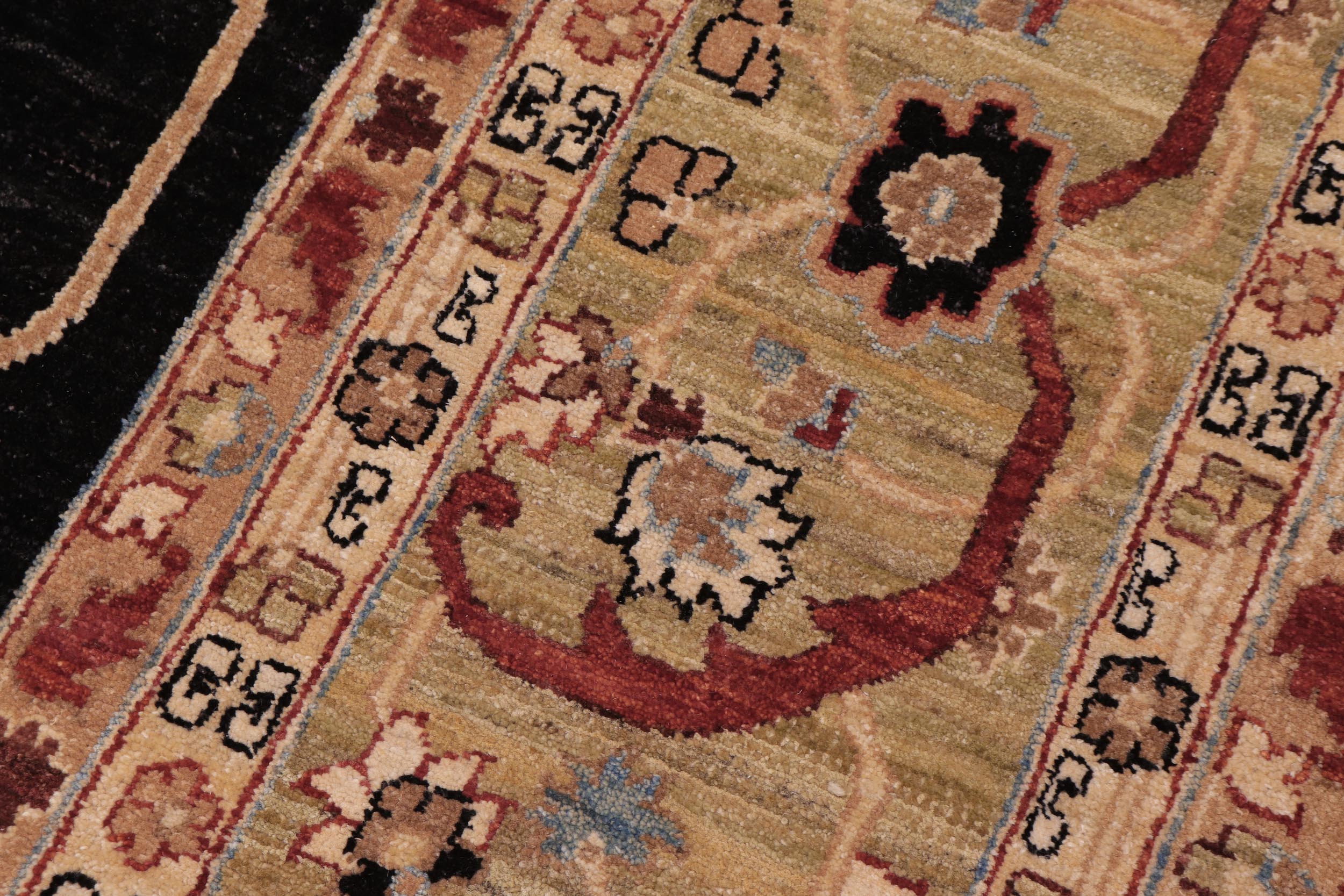 handmade Traditional Kafkaz Black Lt. Green Hand Knotted RECTANGLE 100% WOOL area rug 12x18