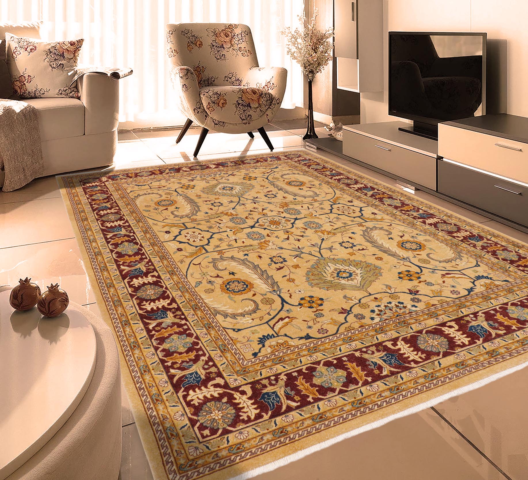 handmade Traditional Kafkaz Tan Aubergine Hand Knotted RECTANGLE 100% WOOL area rug 9x12