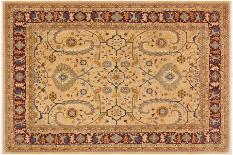 handmade Traditional Kafkaz Tan Aubergine Hand Knotted RECTANGLE 100% WOOL area rug 9x12