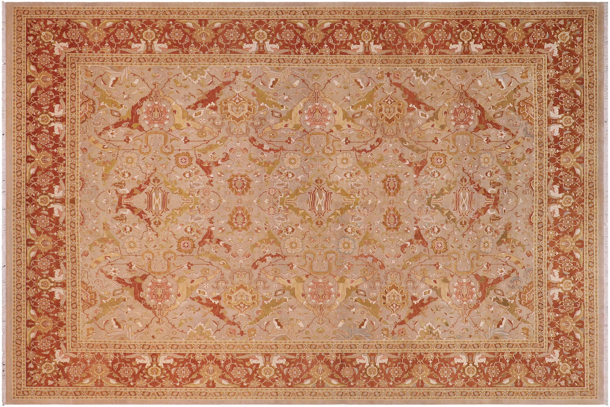 10x13 hand knotted Vegetable Dyed wool rug in taupe and rust - Shama Tawanna