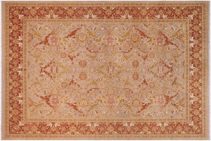 10x13 hand knotted Vegetable Dyed wool rug in taupe and rust - Shama Tawanna