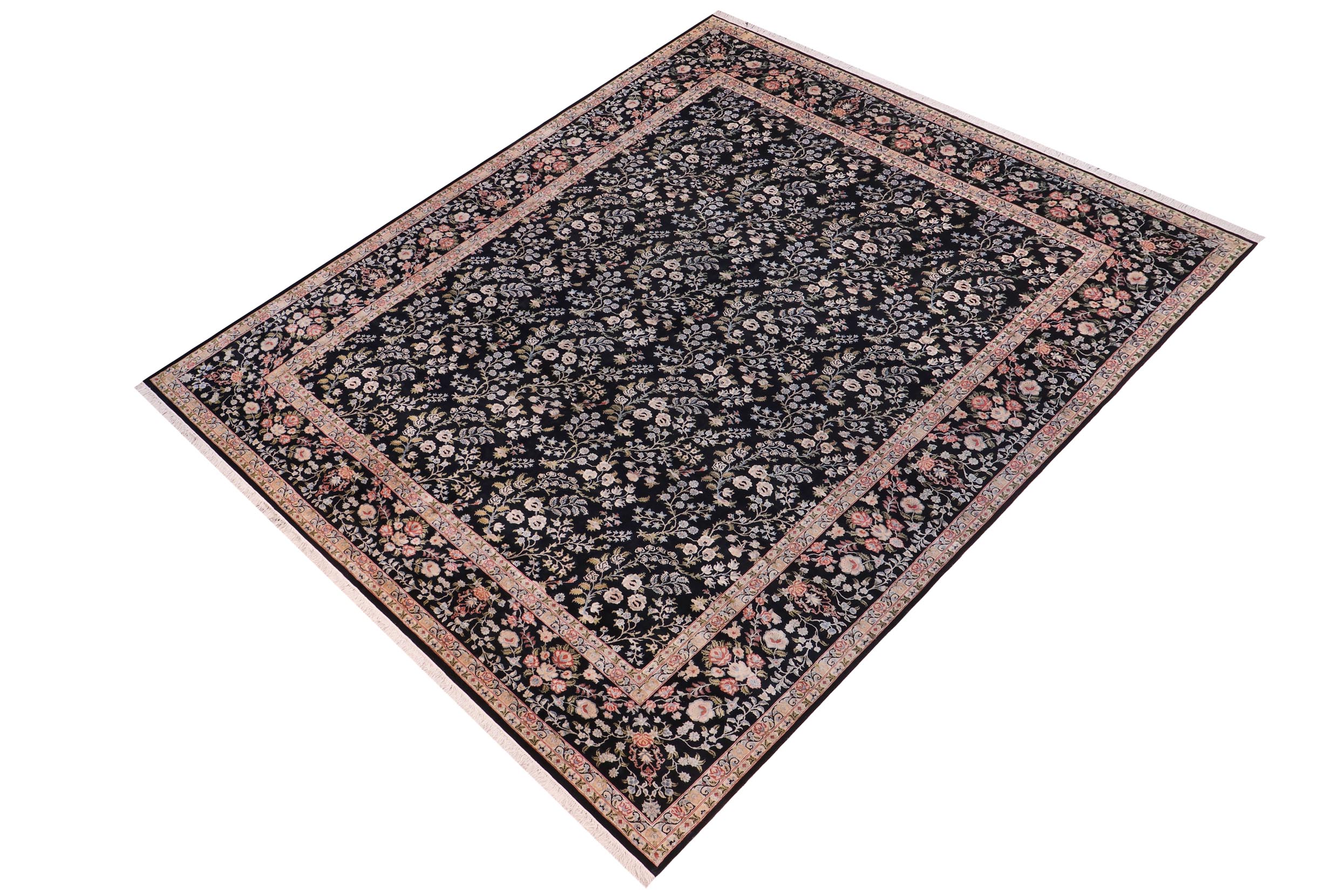 handmade Transitional Kashan Black Rust Hand Knotted RECTANGLE 100% WOOL area rug 12x15