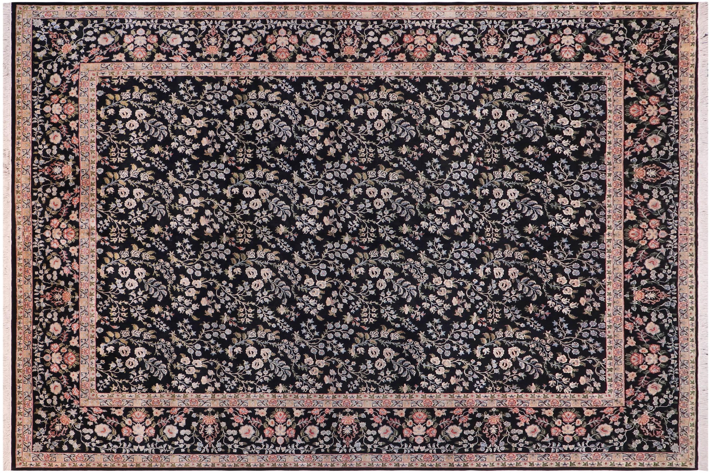 handmade Transitional Kashan Black Rust Hand Knotted RECTANGLE 100% WOOL area rug 12x15