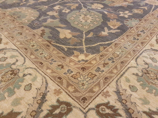 handmade Transitional Kafkaz Gray Ivory Hand Knotted RECTANGLE 100% WOOL area rug 12' x 15'