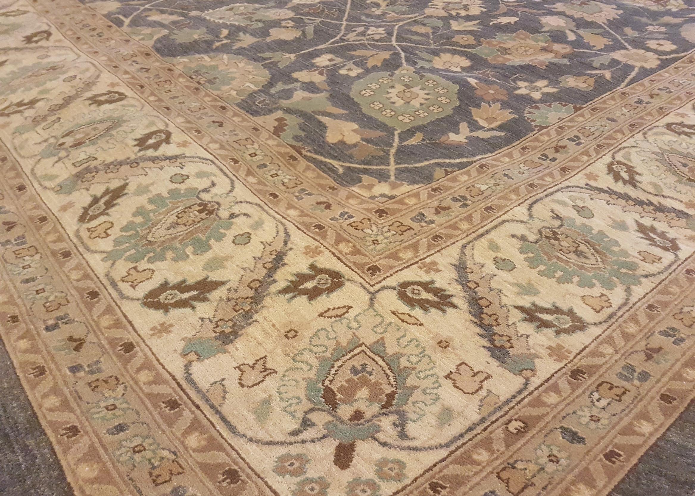handmade Transitional Kafkaz Gray Ivory Hand Knotted RECTANGLE 100% WOOL area rug 12' x 15'