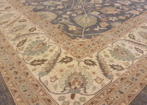 handmade Transitional Kafkaz Gray Ivory Hand Knotted RECTANGLE 100% WOOL area rug 12' x 15'