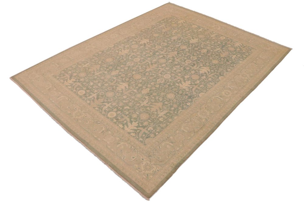 handmade Transitional Kafkaz Green Gray Hand Knotted RECTANGLE 100% WOOL area rug 9x12