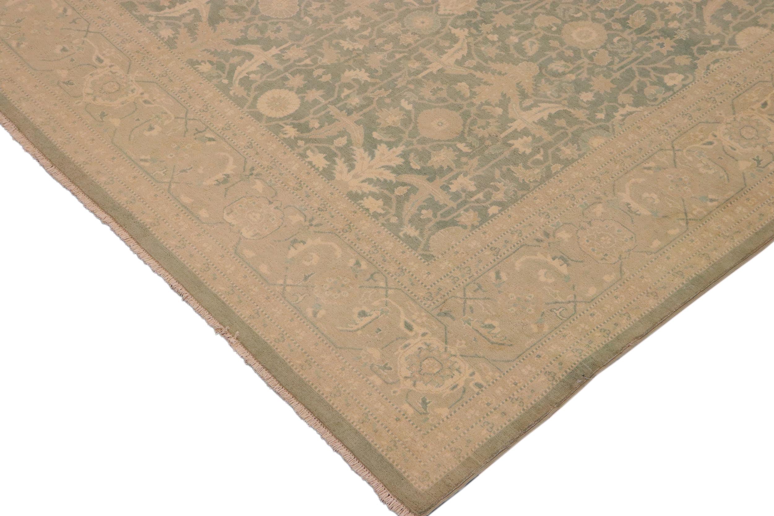 handmade Transitional Kafkaz Green Gray Hand Knotted RECTANGLE 100% WOOL area rug 9x12