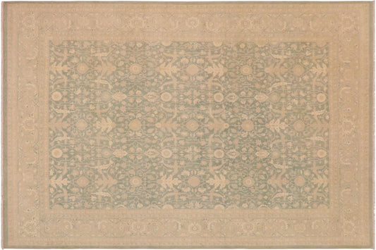 handmade Transitional Kafkaz Green Gray Hand Knotted RECTANGLE 100% WOOL area rug 9x12