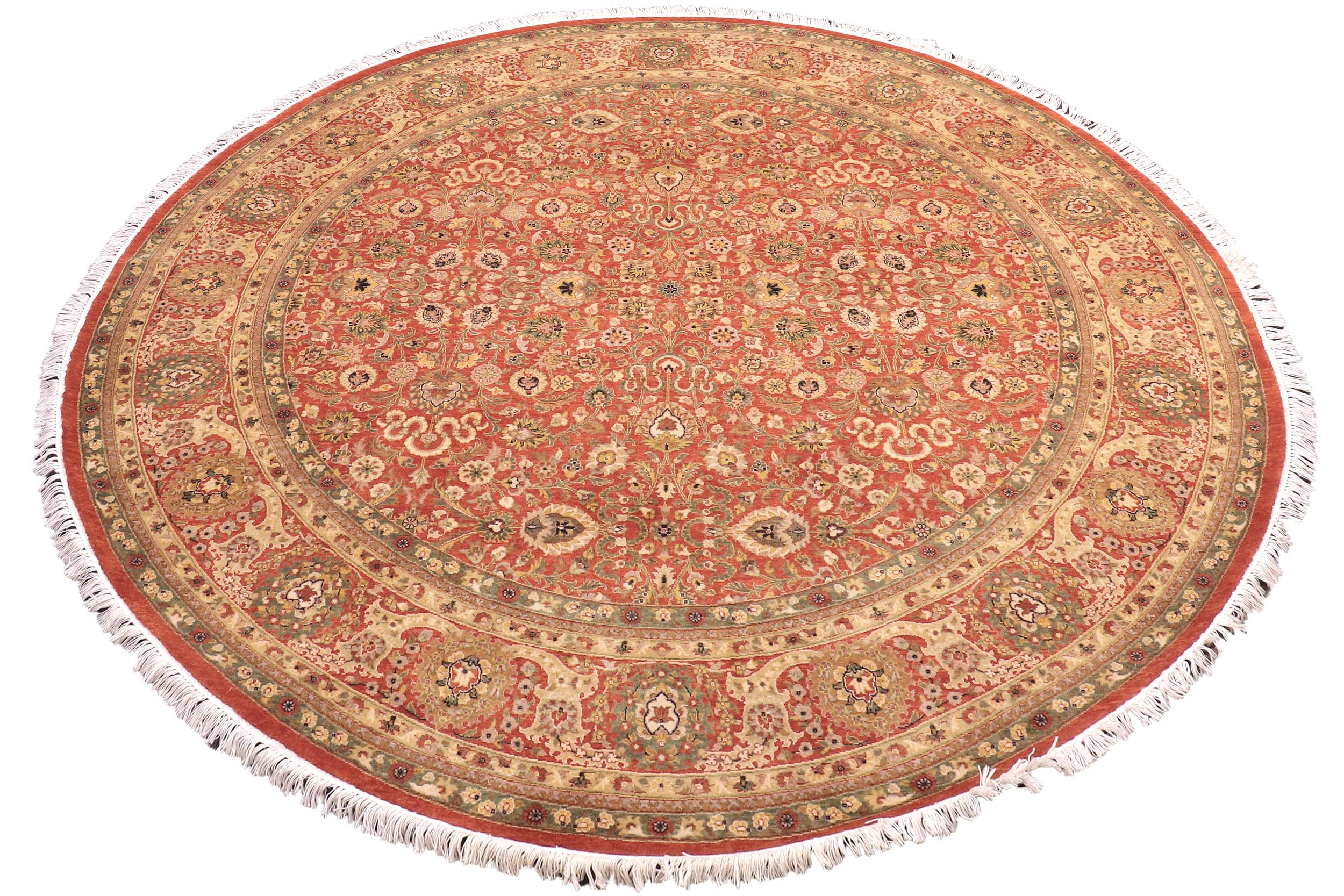 handmade Traditional Round Nauras Rust Beige Hand Knotted ROUND 100% WOOL area rug 7' x 7'