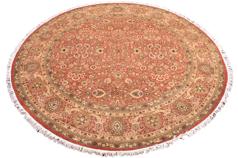 handmade Traditional Round Nauras Rust Beige Hand Knotted ROUND 100% WOOL area rug 7' x 7'