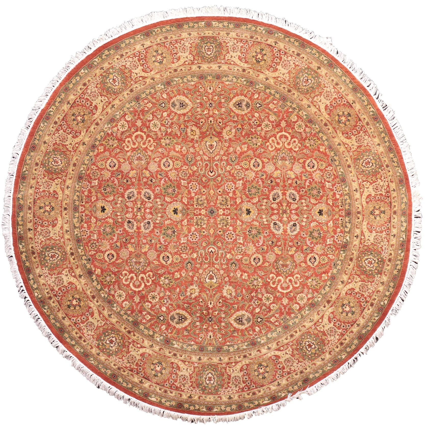 handmade Traditional Round Nauras Rust Beige Hand Knotted ROUND 100% WOOL area rug 7' x 7'