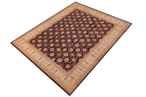 handmade Transitional Kafkaz Aubergine Ivory Hand Knotted RECTANGLE 100% WOOL area rug 12' x 15'