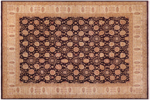 handmade Transitional Kafkaz Aubergine Ivory Hand Knotted RECTANGLE 100% WOOL area rug 12' x 15'
