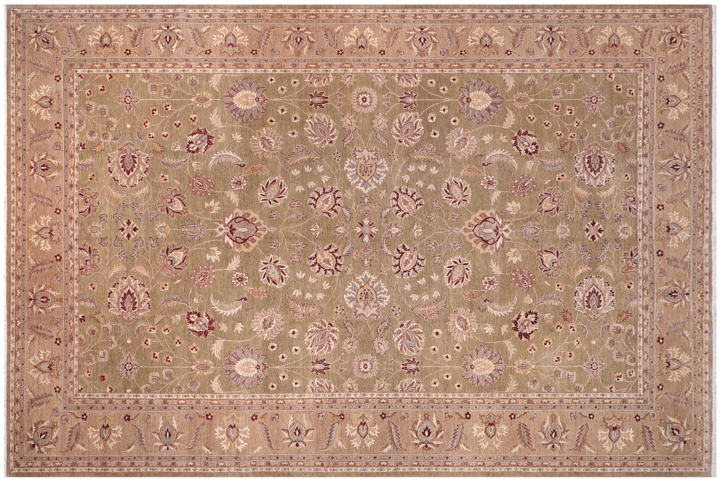 handmade Traditional Kafkaz Lt. Green Tan Hand Knotted RECTANGLE 100% WOOL area rug 12x17