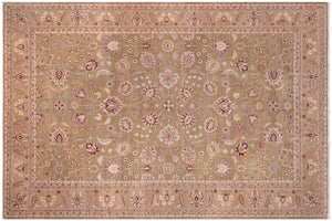 12x17 hand knotted Ziegler wool rug in green and tan - Chic Ziegler Demetra