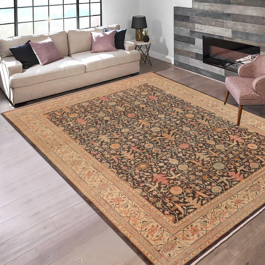 handmade Transitional Kafkaz Green Lt. Gray Hand Knotted RECTANGLE 100% WOOL area rug 10x14