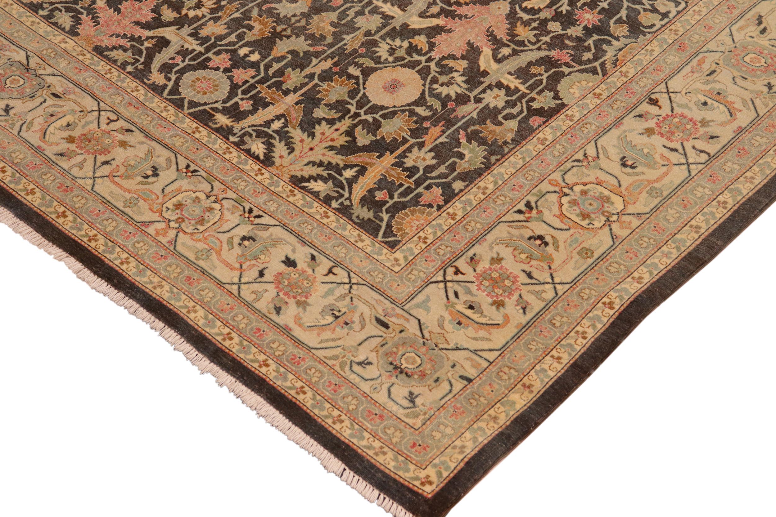 handmade Transitional Kafkaz Green Lt. Gray Hand Knotted RECTANGLE 100% WOOL area rug 10x14