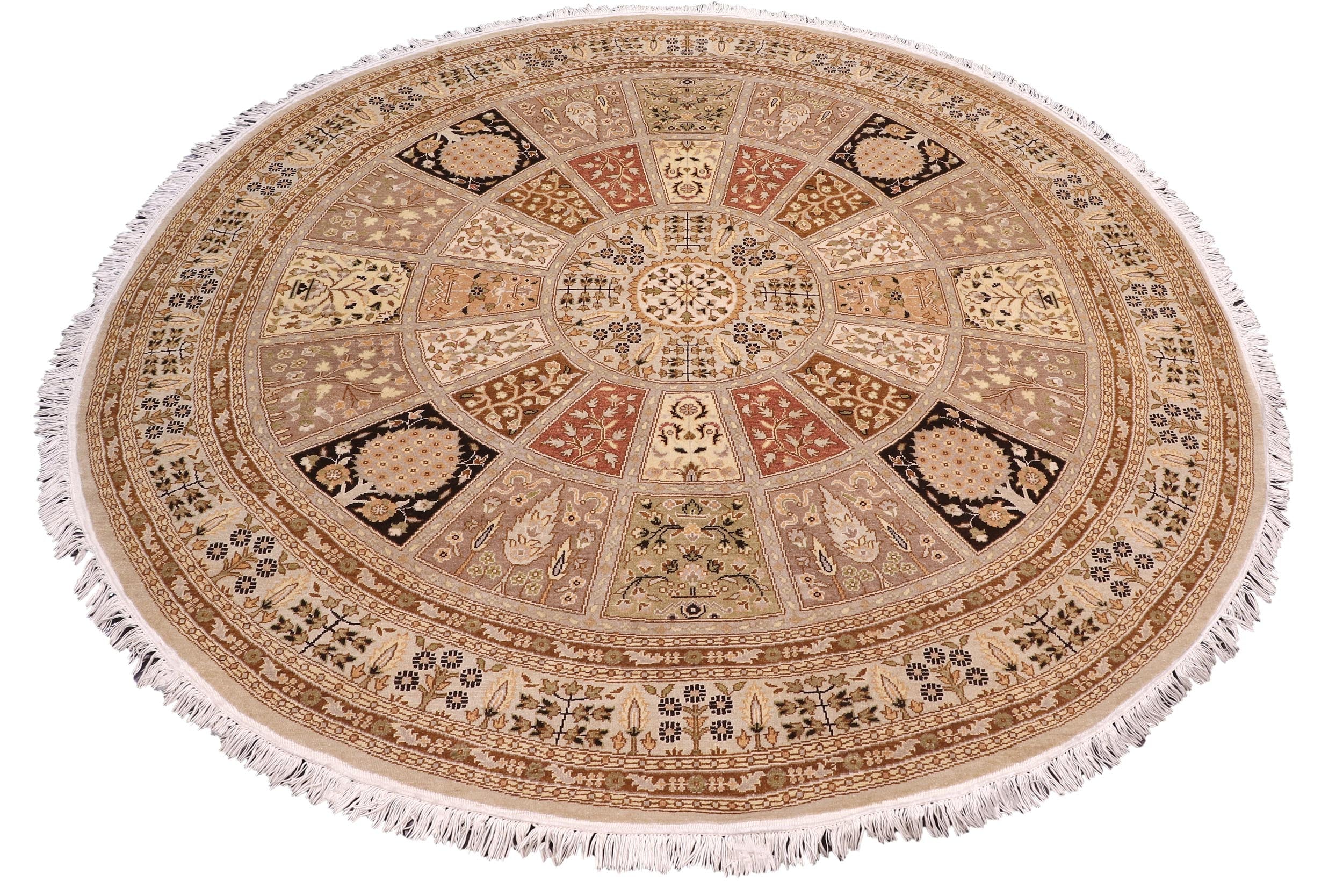 handmade Traditional Round Design Lt. Tan Lt. Tan Hand Knotted ROUND 100% WOOL area rug 6' x 6'