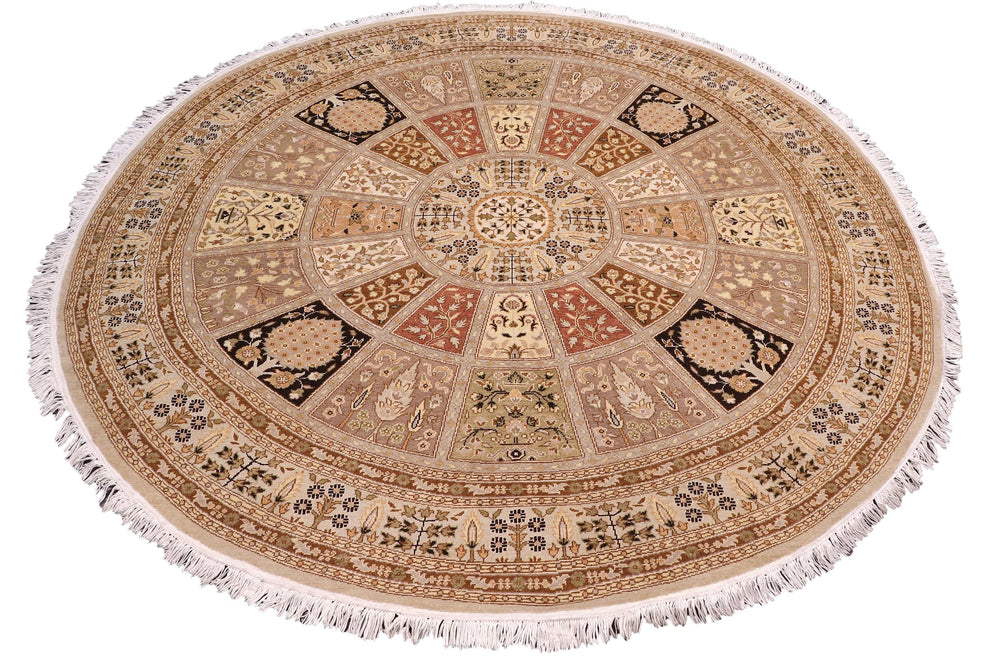 handmade Traditional Round Design Lt. Tan Lt. Tan Hand Knotted ROUND 100% WOOL area rug 6' x 6'