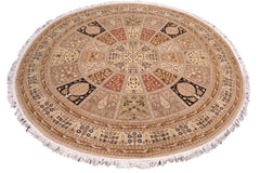 handmade Traditional Round Design Lt. Tan Lt. Tan Hand Knotted ROUND 100% WOOL area rug 6' x 6'