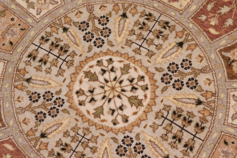 handmade Traditional Round Design Lt. Tan Lt. Tan Hand Knotted ROUND 100% WOOL area rug 6' x 6'