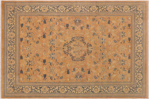 9x12 hand knotted Ziegler wool rug in peach and beige - Suzy