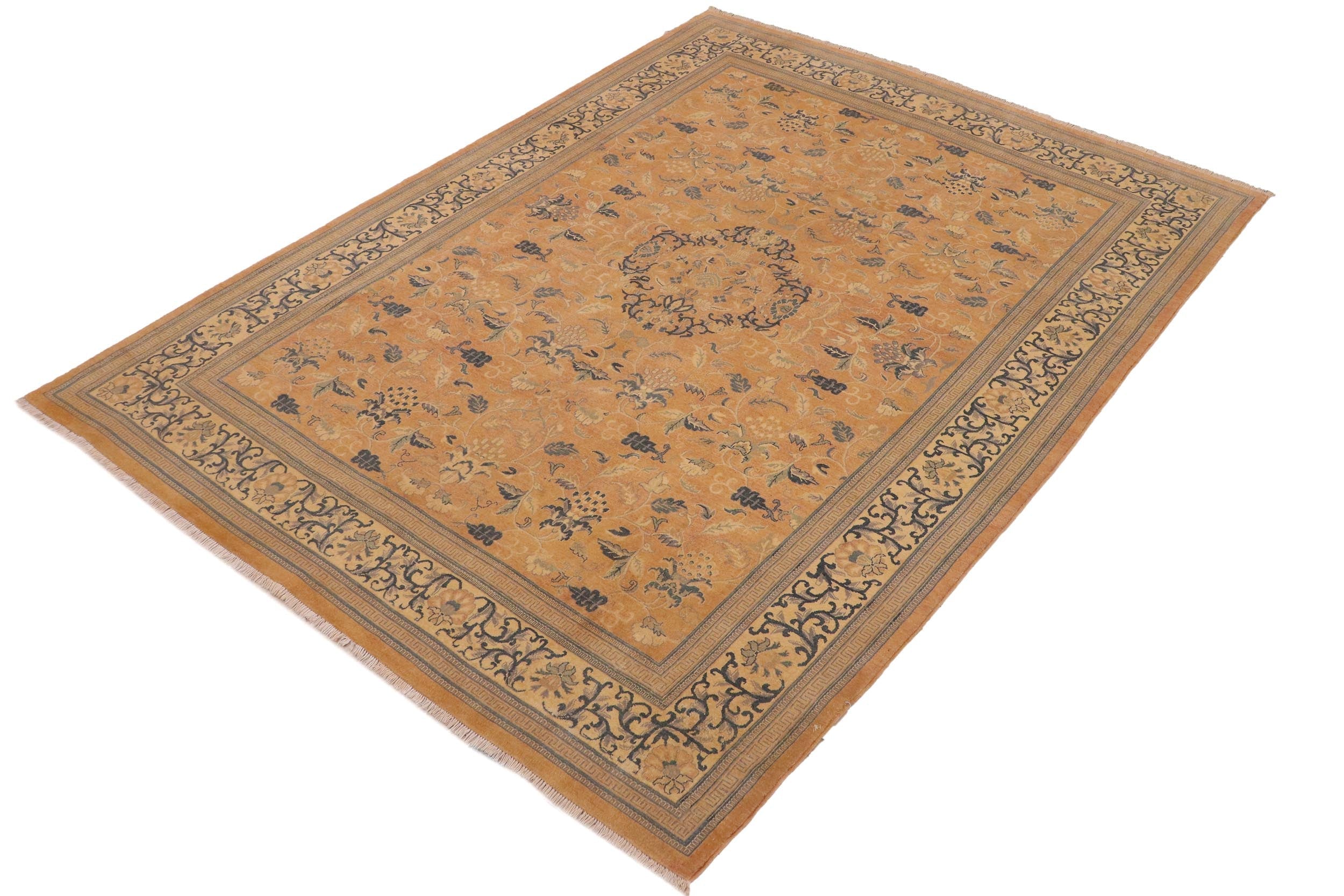 handmade Traditional Kafkaz Peach Beige Hand Knotted RECTANGLE 100% WOOL area rug 9x12