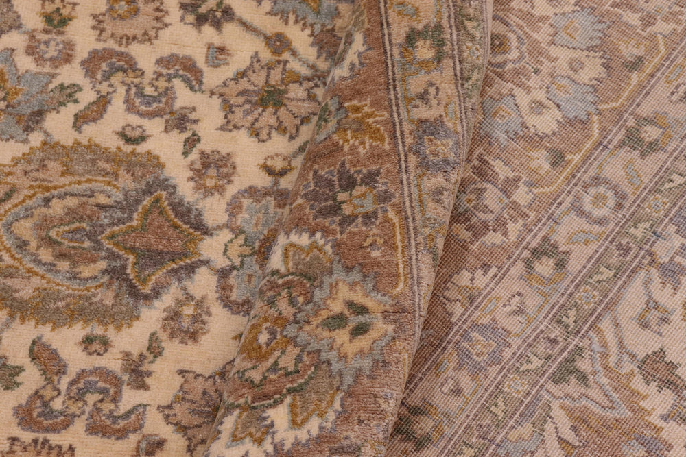 handmade Transitional Lahore Ivory Brown Hand Knotted GALLERY 100% WOOL area rug 8' x 25'