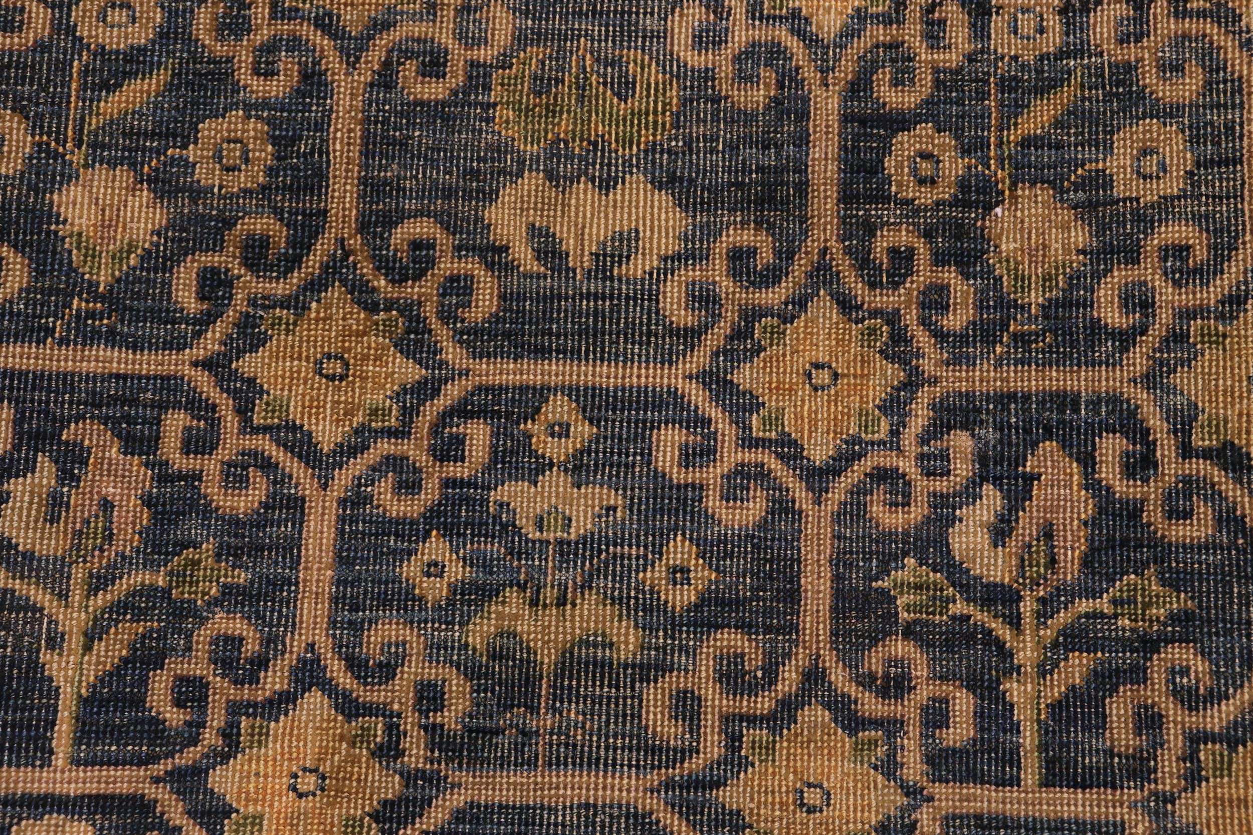 handmade Transitional Antique Blue Gold Hand Knotted RECTANGLE 100% WOOL area rug 6' x 7'