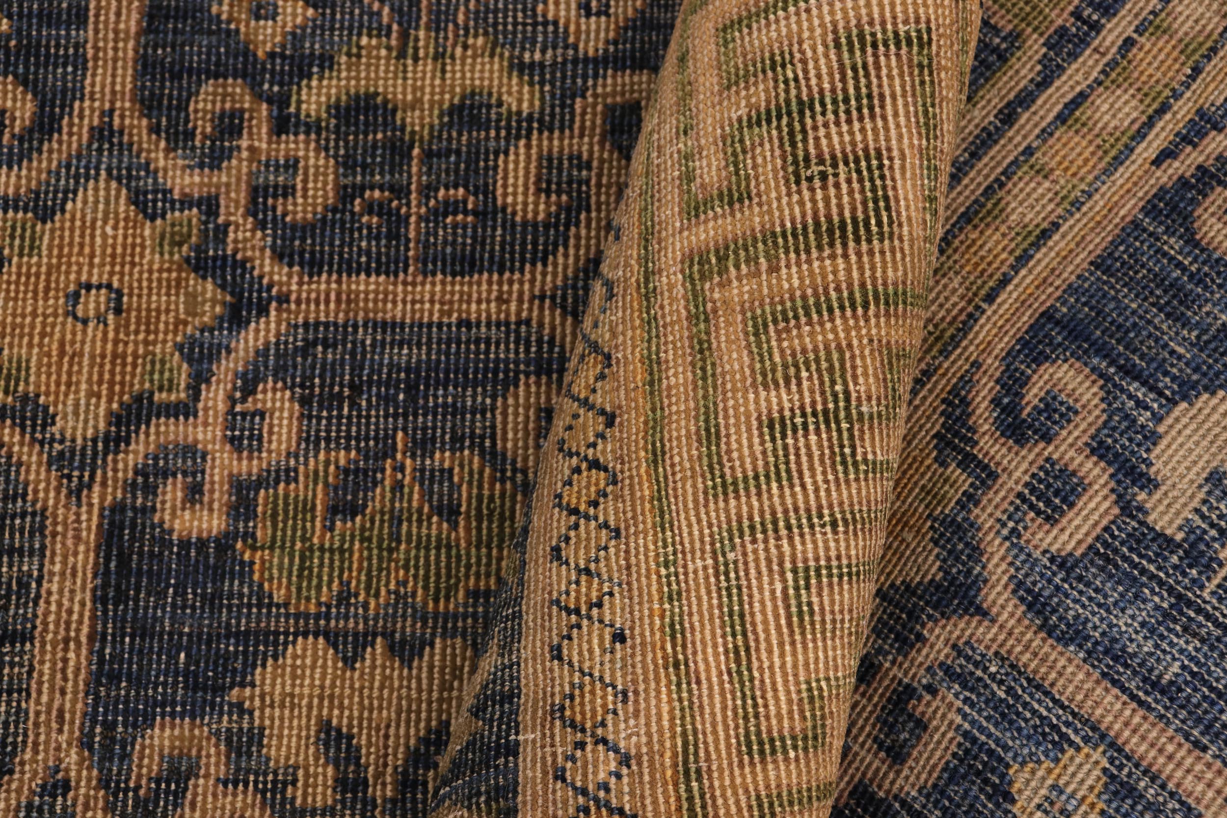 handmade Transitional Antique Blue Gold Hand Knotted RECTANGLE 100% WOOL area rug 6' x 7'