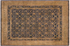handmade Transitional Antique Blue Gold Hand Knotted RECTANGLE 100% WOOL area rug 6' x 7'