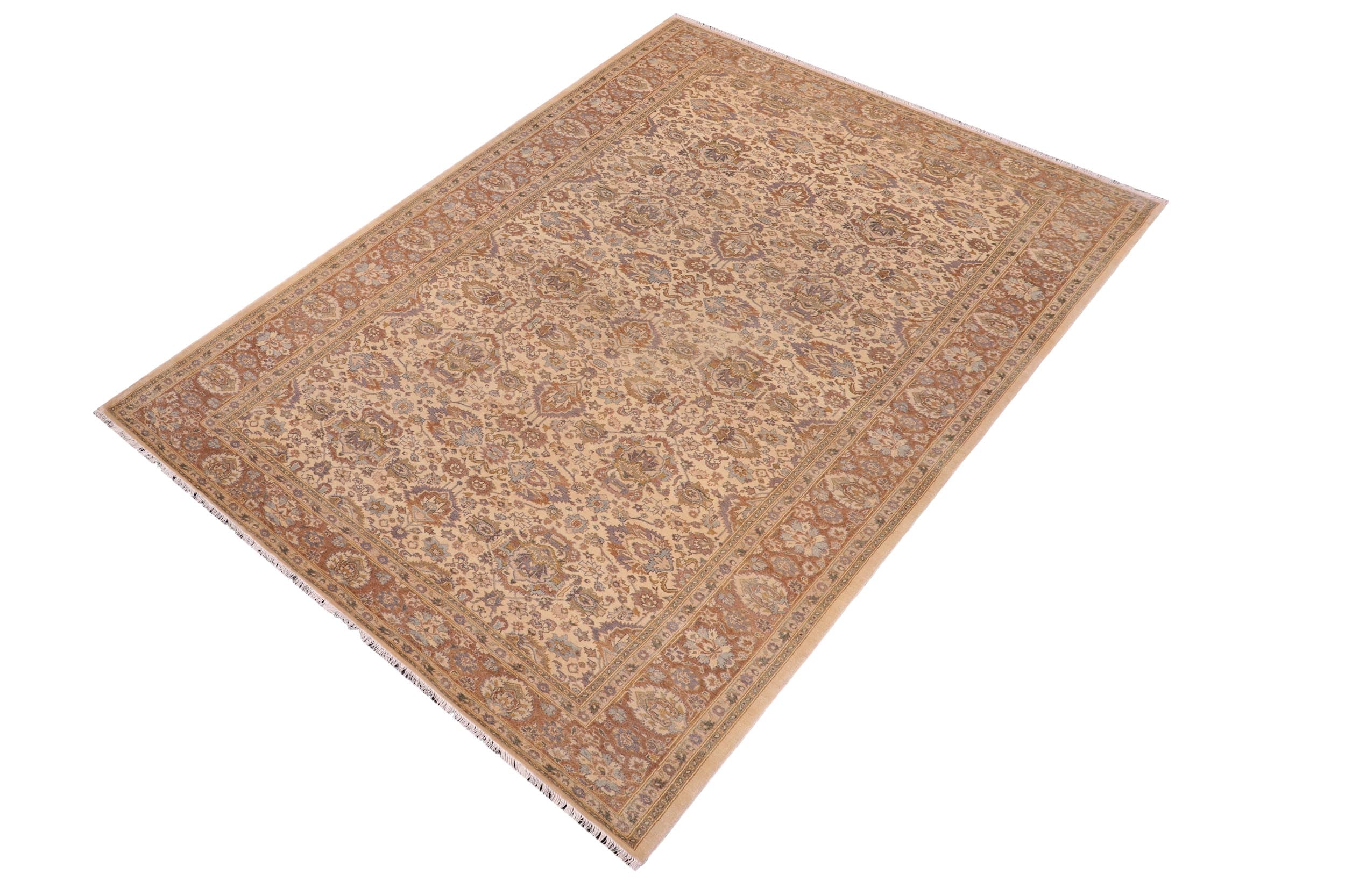 handmade Transitional Lahore Ivory Tan Hand Knotted GALLERY 100% WOOL area rug 6' x 12'
