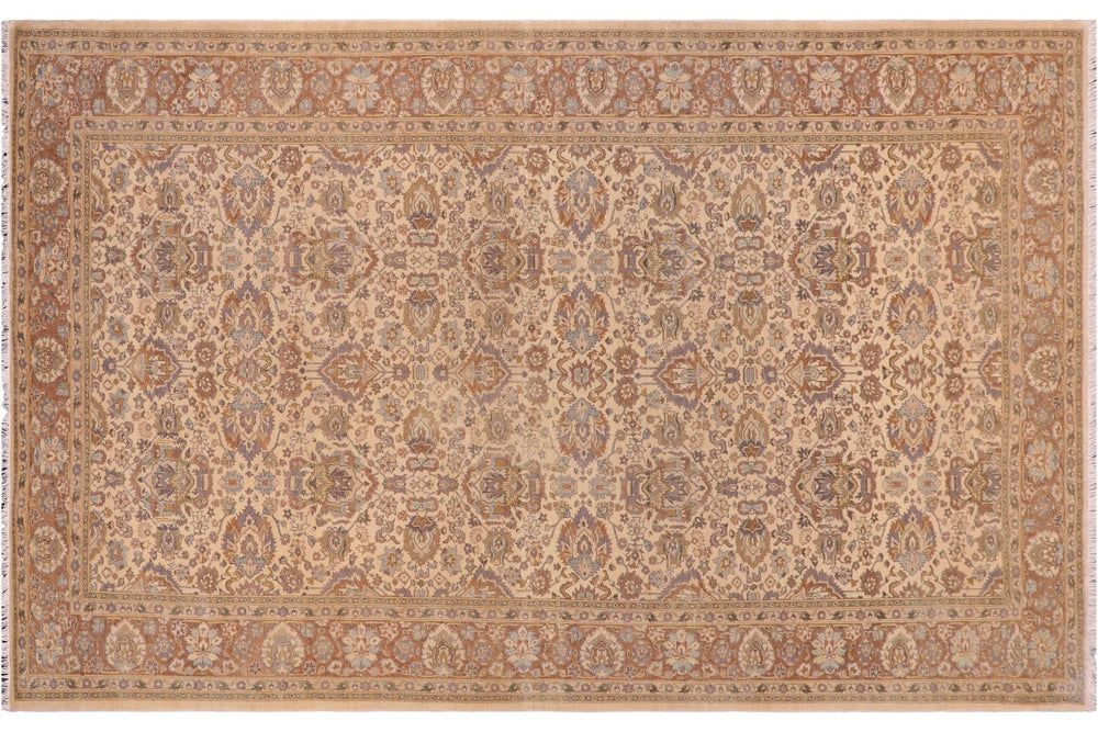 handmade Transitional Lahore Ivory Tan Hand Knotted GALLERY 100% WOOL area rug 6' x 12'