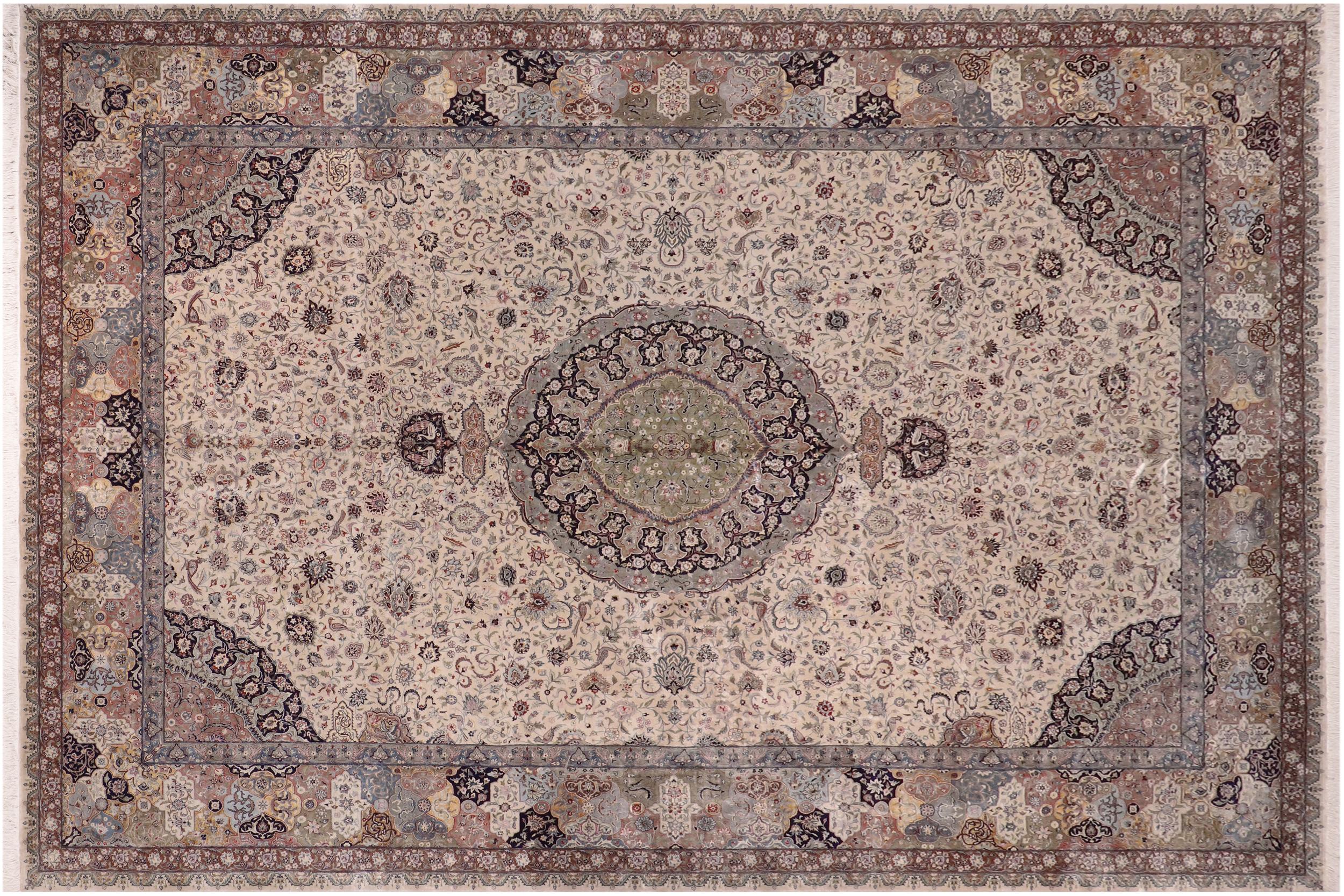 handmade Traditional Jhangeer Lt. Gray Lt. Gray Hand Knotted RECTANGLE WOOL&SILK area rug 12x17
