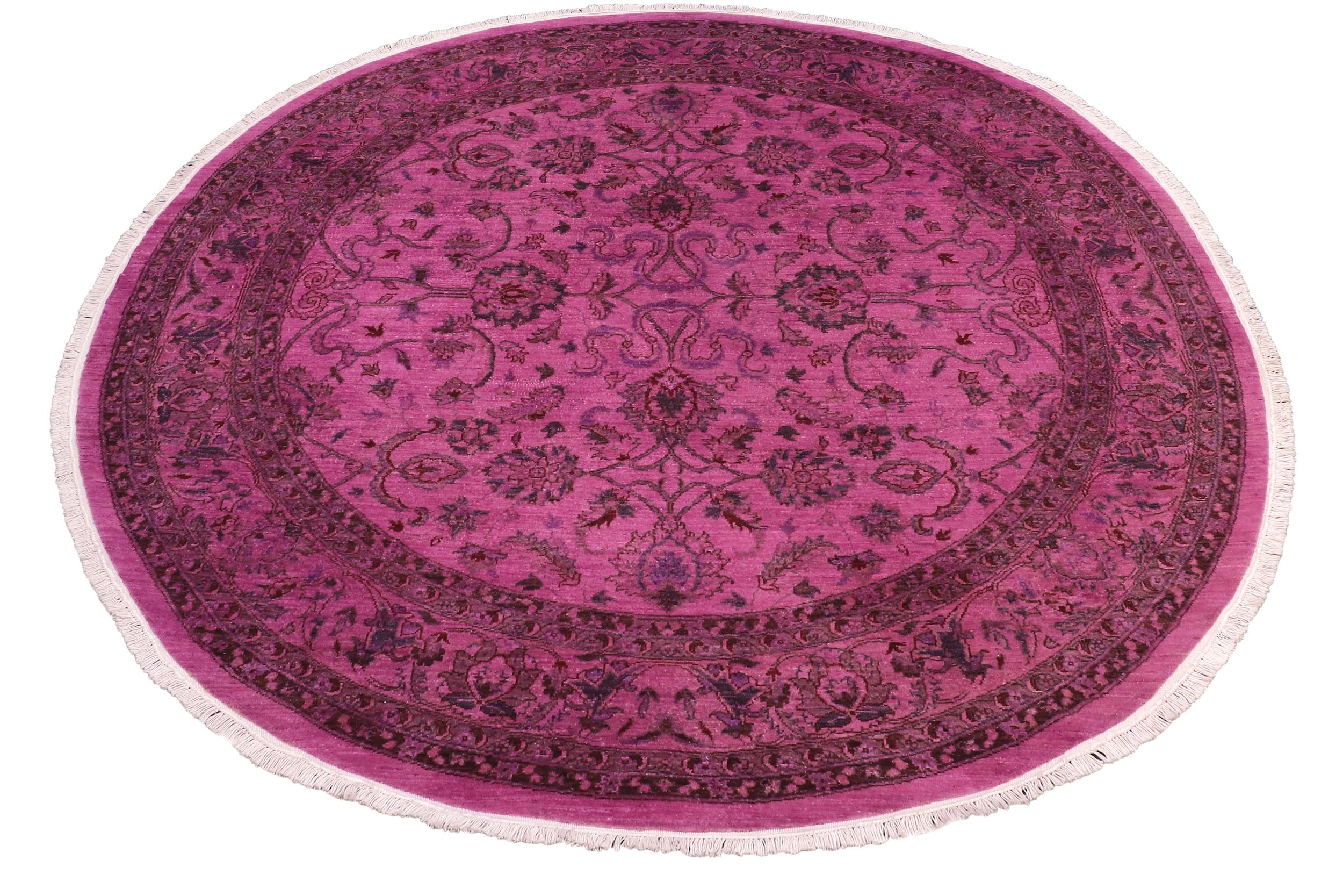 handmade Over Dyed Over Dyed Purple Red Hand Knotted ROUND 100% WOOL area rug 8' x 8'