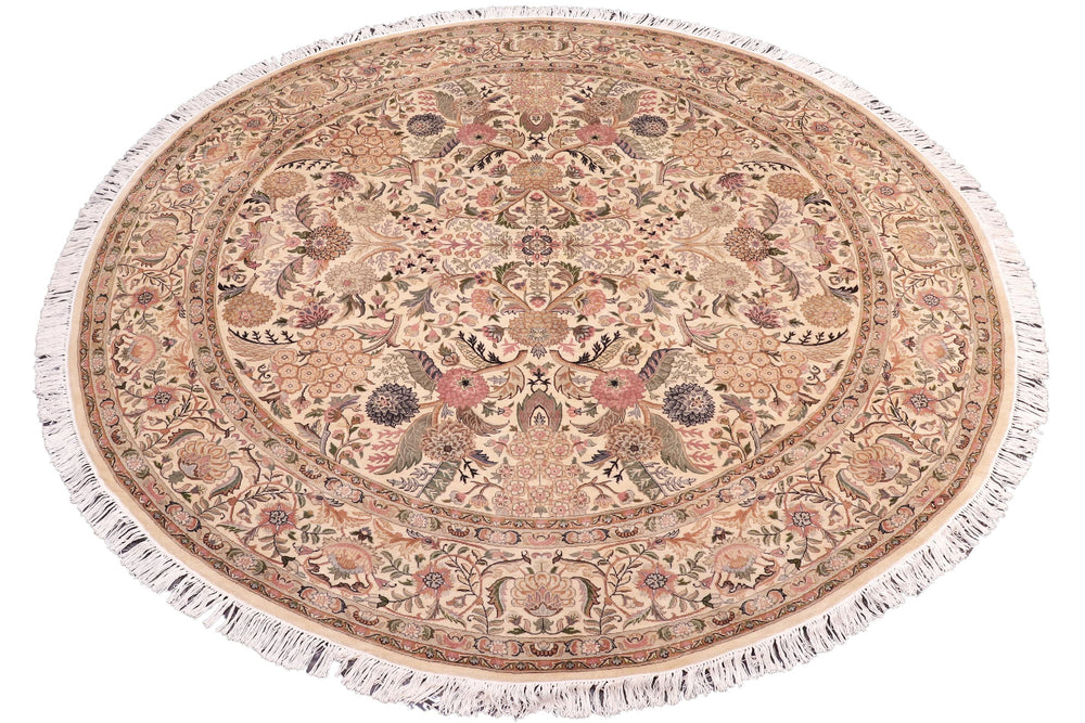 handmade Traditional Nagi Beige Pink Hand Knotted ROUND 100% WOOL area rug 8'x8'