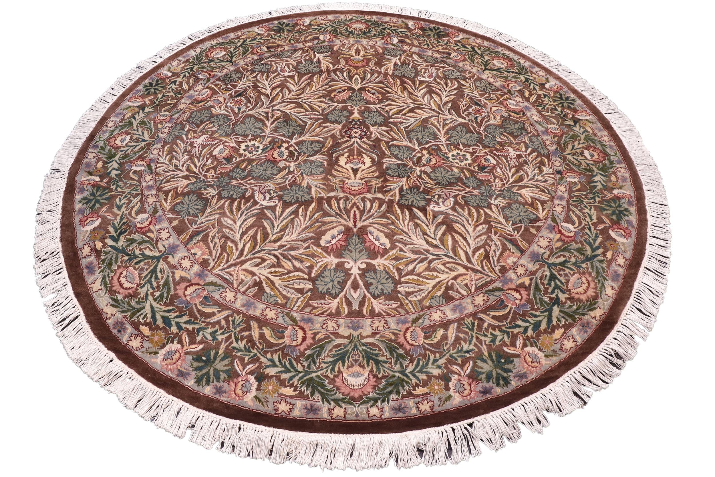 handmade Traditional Imran Brown Beige Hand Knotted ROUND 100% WOOL area rug 6' x 7'