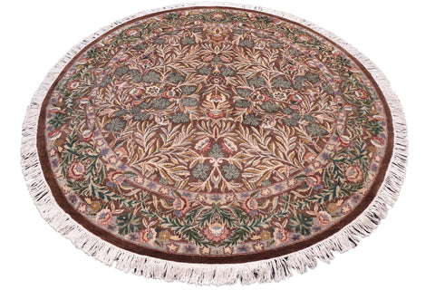 handmade Traditional Imran Brown Beige Hand Knotted ROUND 100% WOOL area rug 6' x 7'