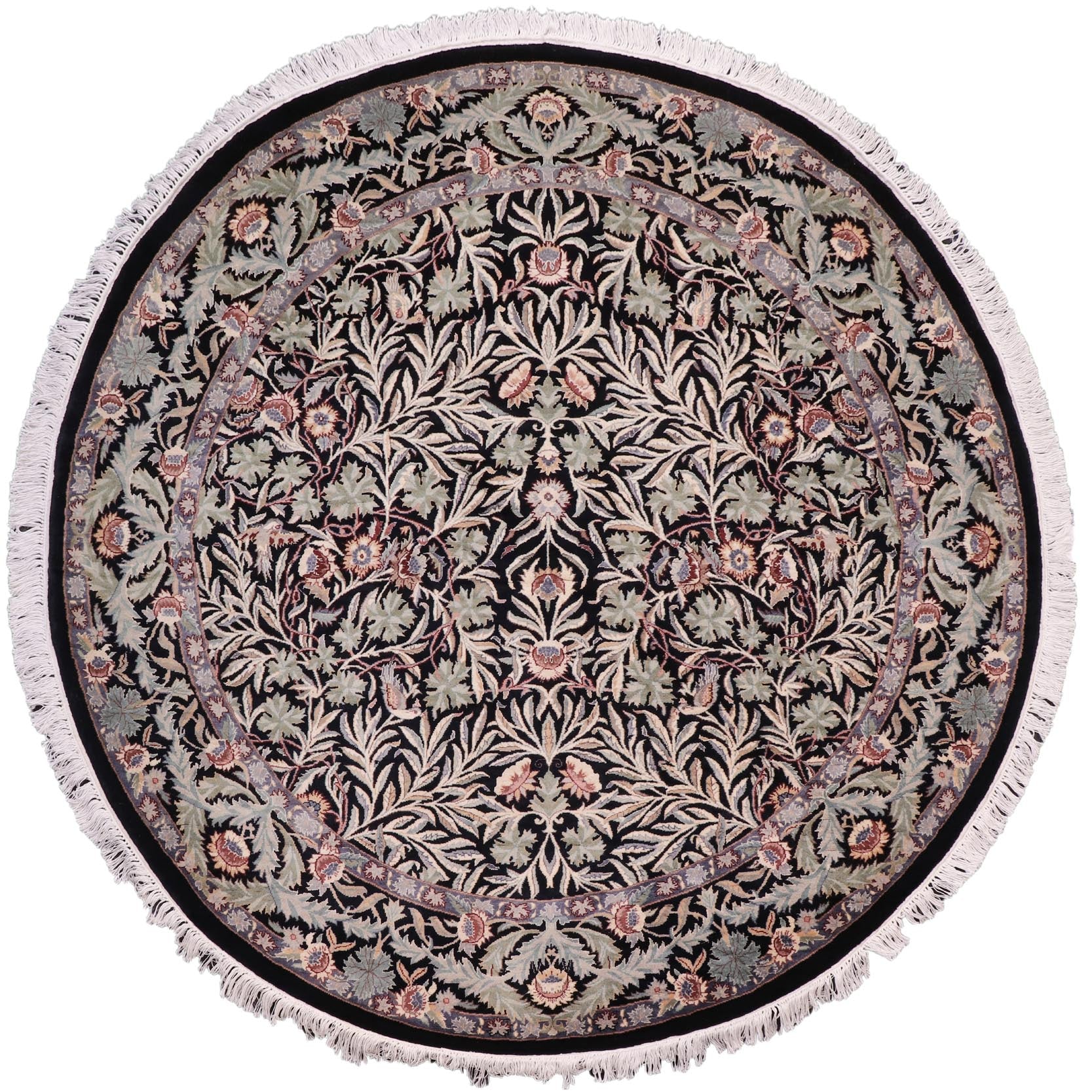 handmade Traditional Imran Black Grey Hand Knotted ROUND 100% WOOL area rug 6' x 6'