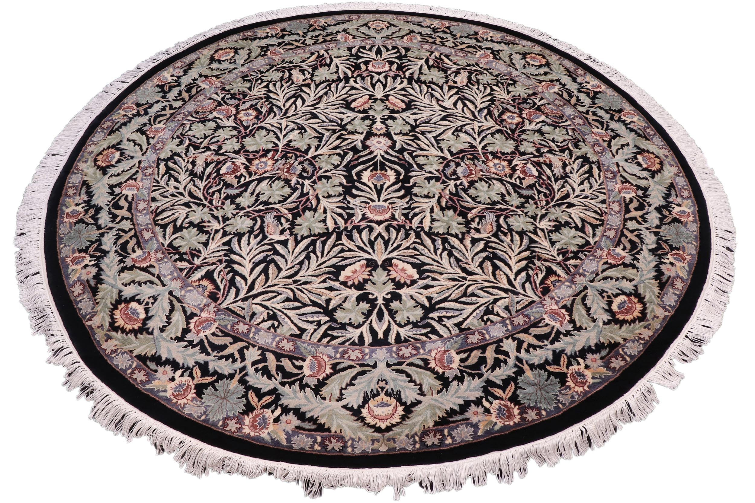 handmade Traditional Imran Black Grey Hand Knotted ROUND 100% WOOL area rug 6' x 6'
